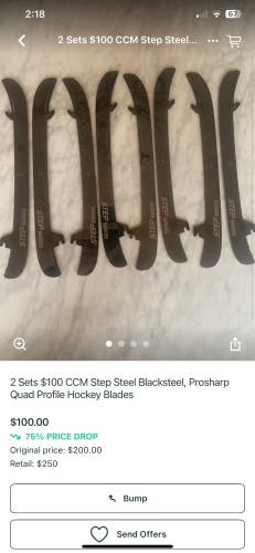 2 Sets for $100 CCM Step Steel Blacksteel, Prosharp Quad Profile Hockey Blades