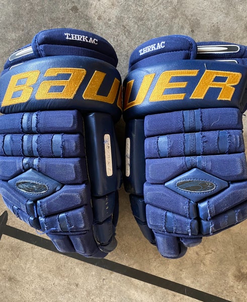 Bauer NHL pro stock 4-roll gloves (15") - Tony Hrkac (navy blue with gold)
