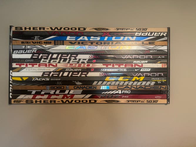 Hockey Stick Wall Art- including Vintage Wood Sticks & 2 WI Badger Sticks