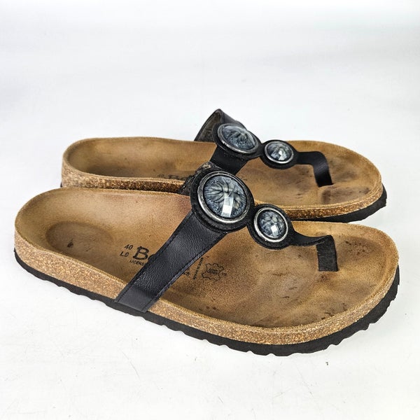 Betula by Birkenstock Black Stone Studded Thong Sandals Shoes Womens Size 40 / 9