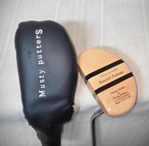 Musty Putters Classic Mallet Wood Head Putter Custom Carved LH 34.5" with HC