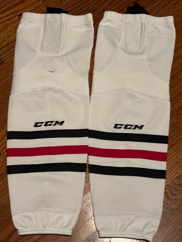 Intermediate CCM Socks (Used) White With Red And Black Stripes