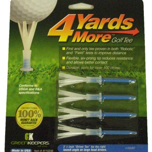 4 More Yards Golf Tees (4pk, 3 1/4" Blue) GreenKeepers NEW