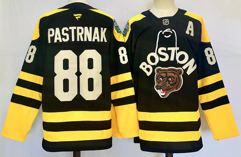 Boston Bruins 88 David Pastrnak Black Ice Hockey Jersey Size 50