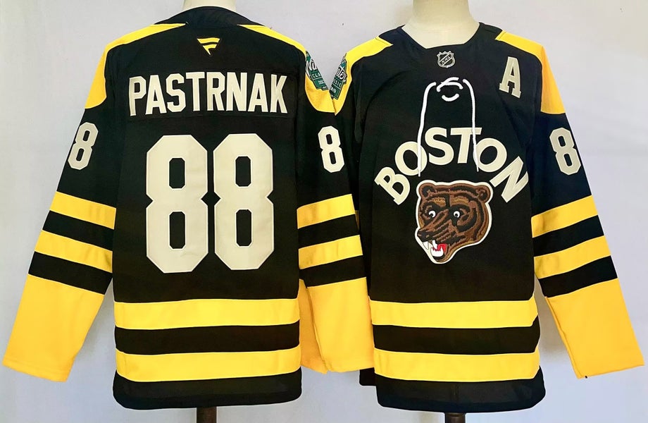 Boston Bruins 88 David Pastrnak Black Ice Hockey Jersey Size 50