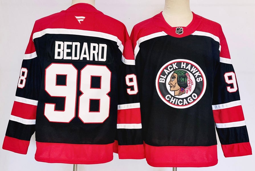 Chicago Blackhawks 98 Connor Bedard Red Ice Hockey Jerseys Size 50