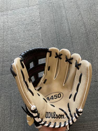 Used Wilson A450 BB/SB Glove RH Throw Black And Tan 12" 11614-S000218988
