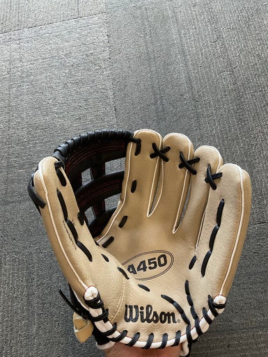 Used Wilson A450 BB/SB Glove RH Throw Black And Tan 12" 11614-S000218988