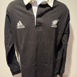 New Zealand All Blacks Rugby Jersey – Black/White Collar – Large – Excellent Condition