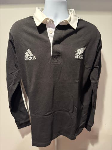 New Zealand All Blacks Rugby Jersey – Black/White Collar – Large – Excellent Condition
