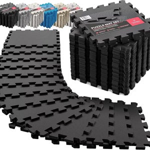 Bemaxx Gym Flooring Set - Interlocking EVA Soft Foam Floor Mat, 36 Pieces Black