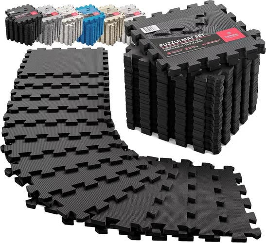 Bemaxx Gym Flooring Set - Interlocking EVA Soft Foam Floor Mat, 36 Pieces Black