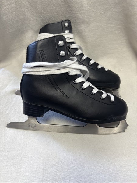 Boys Junior Size 1 Lake Placid Cascade Black Figure Ice Skates.  Brand New.