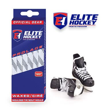 New Elite Hockey Waxed Laces White/Black 130" 11506-ELTWB130