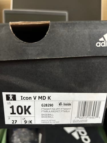 White Kid's 10K (Toddler) Youth Adidas Low Top Icon Molded Cleats (New)