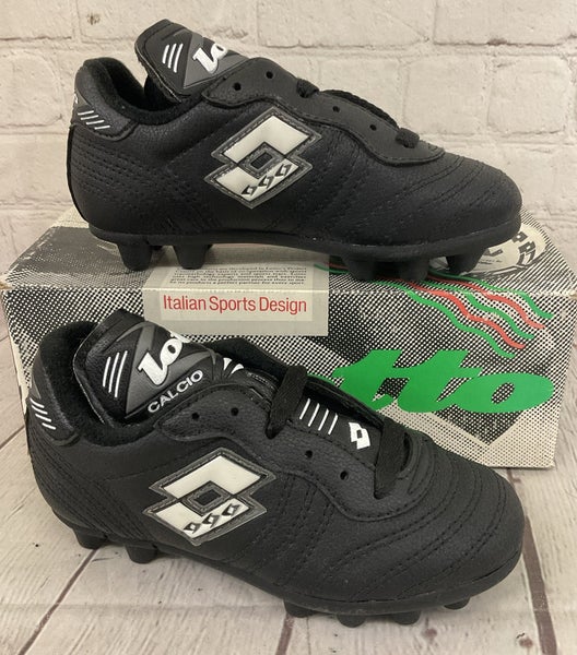 Lotto 56595 Kid's GO OLIMPICO JR FE Leather Soccer Cleats Black White US 12