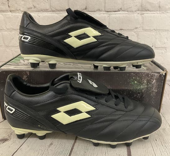 Lotto L5500 Stadio Classic FG Leather Soccer Cleats Black White US 10