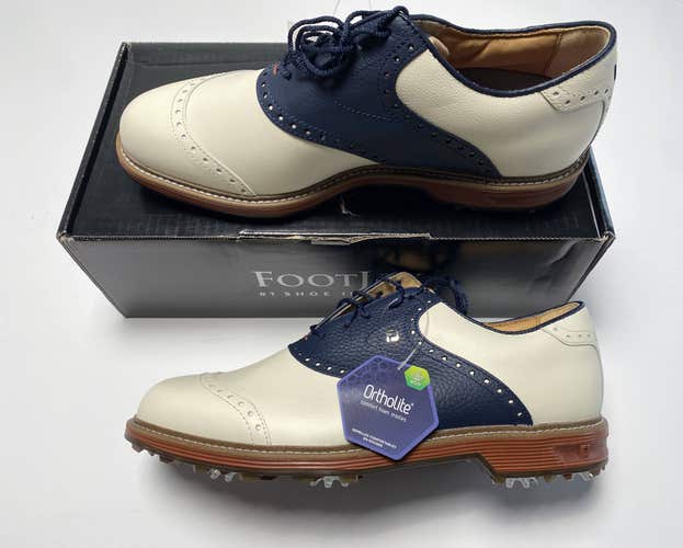 FootJoy DryJoys Premiere Series Golf Shoes Cream Navy Men's SZ 10.5 (54350)