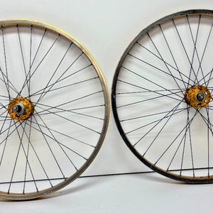 RARE Vintage Ukai 36-Spoke Gold Anodized Aluminum Bolt-On 26" Wheelset ACS Hubs