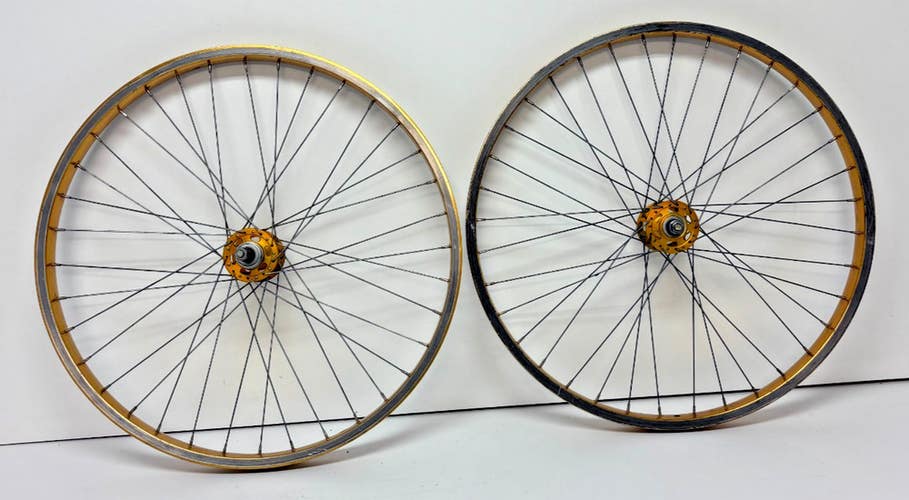 RARE Vintage Ukai 36-Spoke Gold Anodized Aluminum Bolt-On 26" Wheelset ACS Hubs