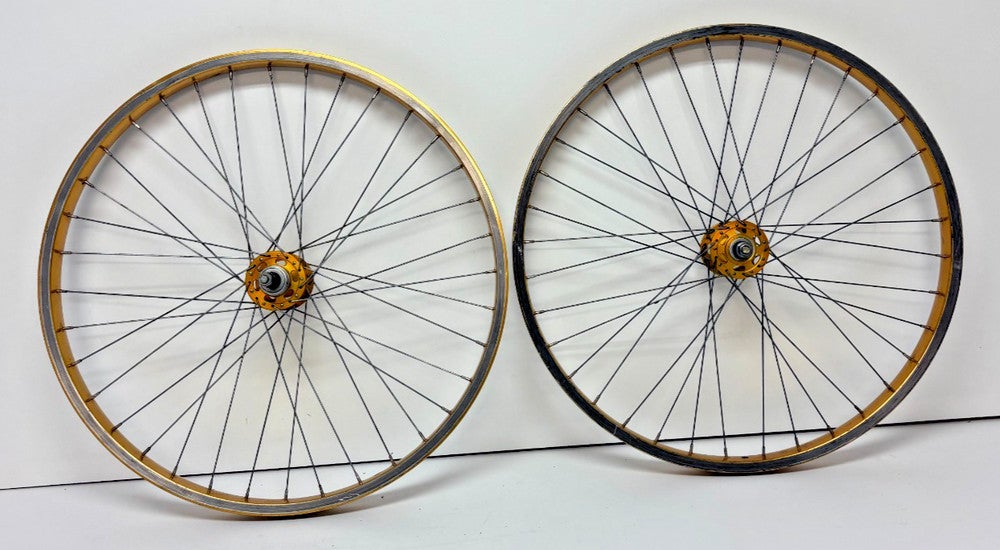 RARE Vintage Ukai 36-Spoke Gold Anodized Aluminum Bolt-On 26" Wheelset ACS Hubs