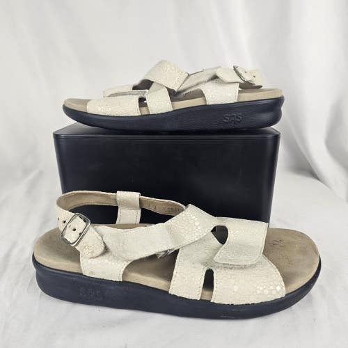 SAS Huggy Women Sandal Cross Strap Cream Leather Slingback Tripad Comfort 7 Wide