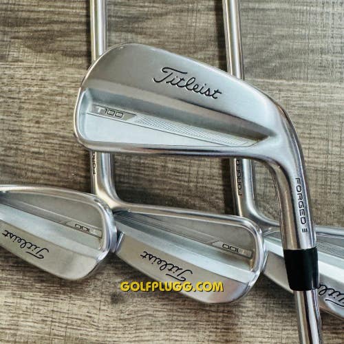 +1 2023 Titleist T100 Iron Set 4-PW / AMT White Steel, X Stiff Flex (305)