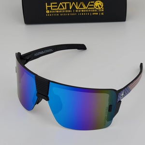 Heatwave Vector Large Rimless Sunglasses Z87 USA Flag Frame Blue Mirror Lens H50