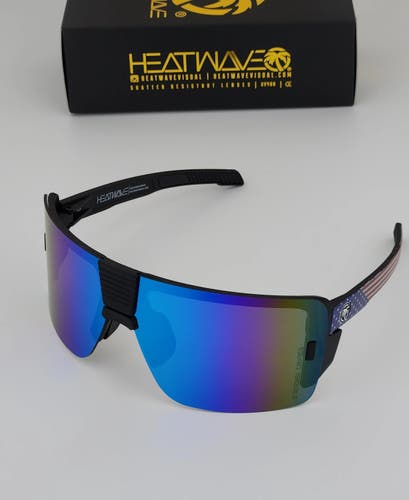 Heatwave Vector Large Rimless Sunglasses Z87 USA Flag Frame Blue Mirror Lens H50