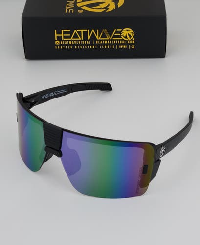 Heatwave Vector Large Rimless Sunglasses Z87 Black Frame Purple Mirror Lens H51