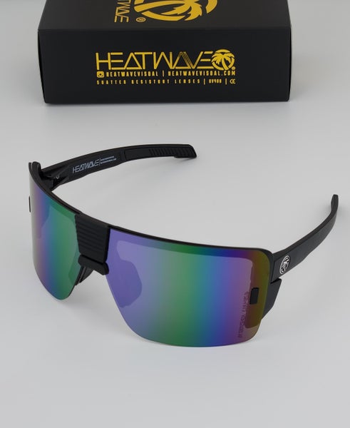 Heatwave Vector Large Rimless Sunglasses Z87 Black Frame Purple Mirror Lens H51