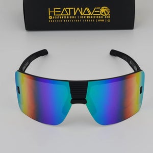 Heatwave Vector Large Rimless Sunglasses Z87 Black Frame Green Mirror Lens H53