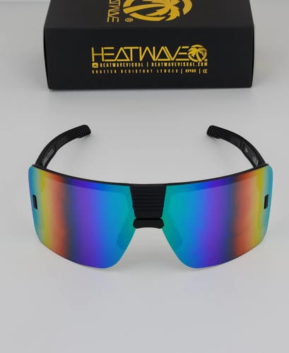 Heatwave Vector Large Rimless Sunglasses Z87 Black Frame Green Mirror Lens H53
