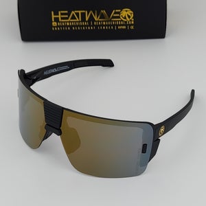 Heatwave Vector Large Rimless Sunglasses Matte Black Frame with Gold Mirror Lens H49