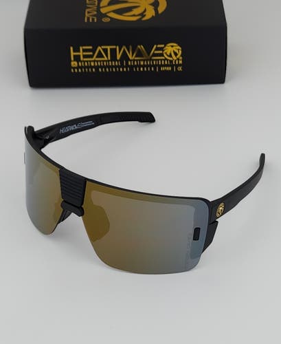 Heatwave Vector Large Rimless Sunglasses Matte Black Frame with Gold Mirror Lens H49