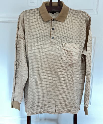 Dunhill vintage cotton Tan Long Sleeve polo Shirt embroidery logo Men's XL italy
