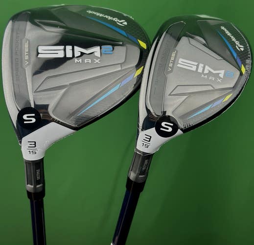 TaylorMade SIM2 Max Fairway Wood, Hybrid Set LEFT Hand 3W-15*, 3H-19* Stiff LH
