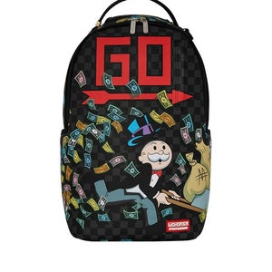 Sprayground Monopoly Wheel Barrel B7806 Bag Unisex Black Graphic Backpack GBS217