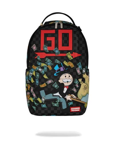 Sprayground Monopoly Wheel Barrel B7806 Bag Unisex Black Graphic Backpack GBS217