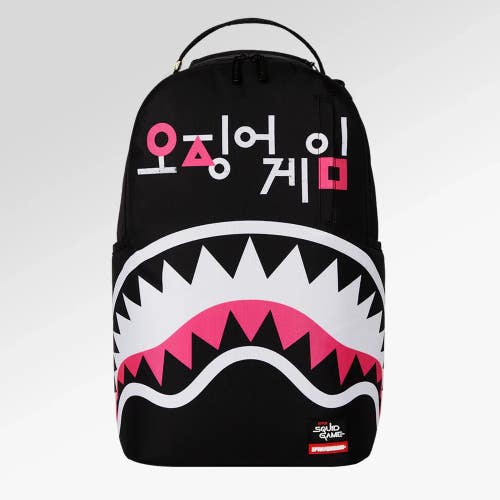 Sprayground Squid Game Logo Shark Mouth DLXR Backpack Unisex Black Bag GBS158