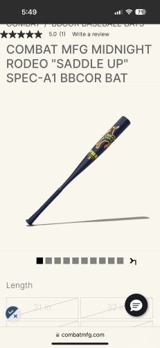 Combat MFG Spec A1 Alloy BBCOR Certified Bat (-3) 31 oz 34" (New)