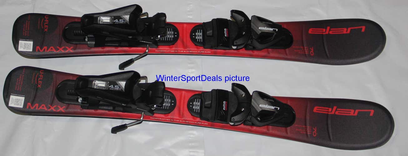 NEW Elan Maxx red Kids Skis 70cm Uflex Size Adjustable EL 4.5 GW Bindings 2026