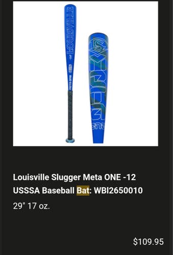 2023 Louisville Slugger Meta One Composite USSSA Certified Bat (-12) 29" (Used)