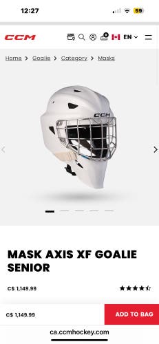 Senior 2025 CCM AXIS XF Goalie Mask Pro Stock (Used)