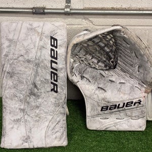 White Intermediate Bauer GSX Goalie Gloves & Blockers Regular (Used)