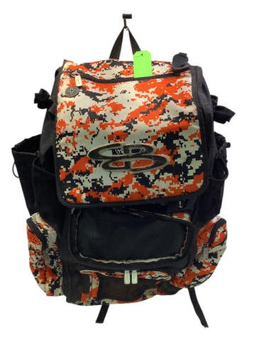 Used BoomBah ORANGE CAMO 4 BAT BB/SB Player Backpack Orange 11347-S000253297