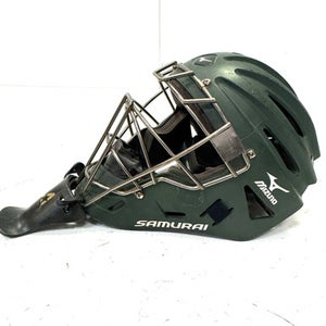 Used Mizuno SAMURAI GRN 61/2-71/4 Catchers Helmet w/Mask Green One Size 11860-S000296007