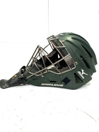 Used Mizuno SAMURAI GRN 61/2-71/4 Catchers Helmet w/Mask Green One Size 11860-S000296007
