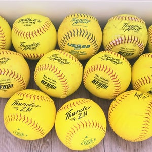 12 dudley thunderheat softballs, 9 fastpitch, 3 hycon ZN