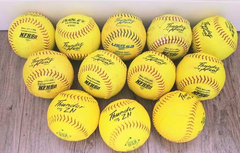 12 dudley thunderheat softballs, 9 fastpitch, 3 hycon ZN